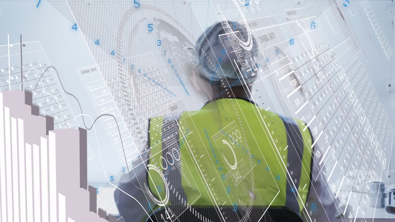 Wearing safety gear, construction worker reviewing digital architectural animation plans