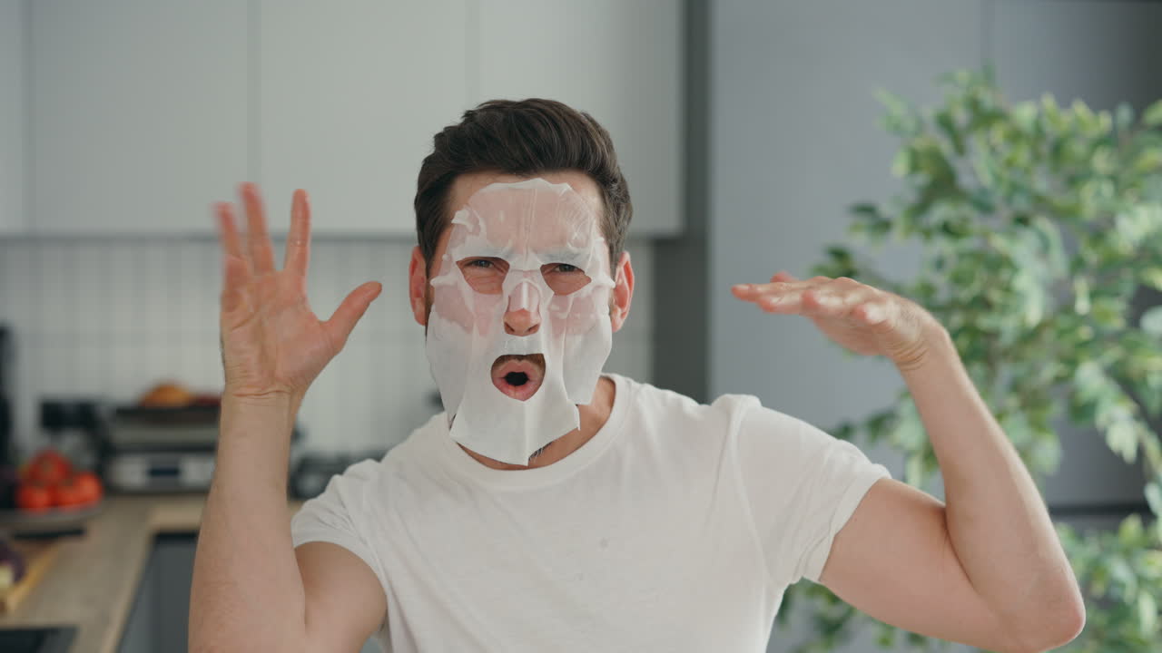 Man with Face Mask, Funny Expression