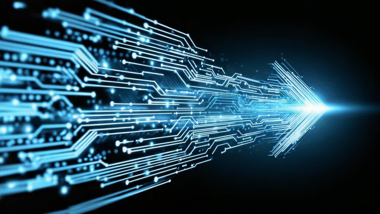 Dynamic Representation of Digital Progression with Cybernetic Paths Highlighting Speed and Innovation in Modern Technology as Visualized Through Blue Circuitry