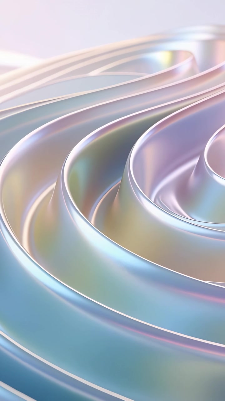 Vertical video: Unfolding ribbon spiral in studio, slow camera pan revealing inner iridescent sheen