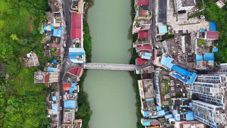 Top-shot-of-Nanxi-River-at-Yanjin,-the-narrowest-City-in-the-world-in-Yunnan