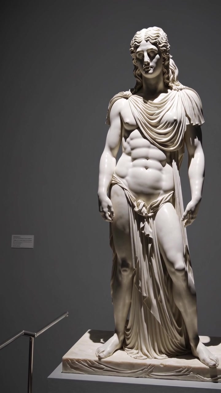 Statua classica in marmo bianco di una figura maschile in un museo