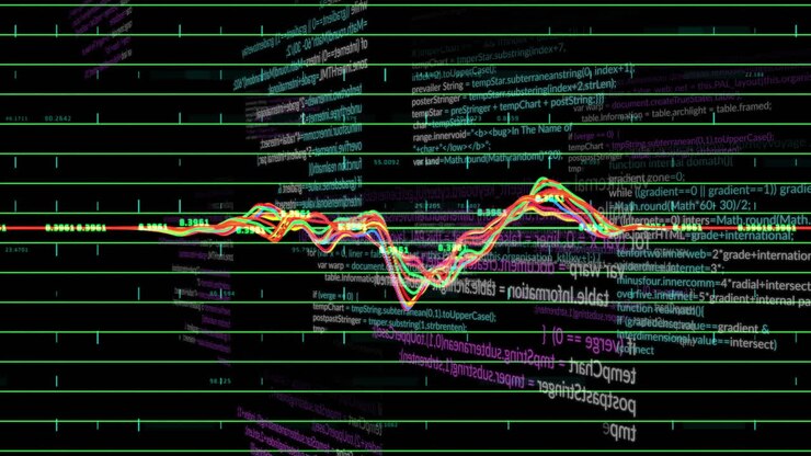 Animation of data processing on black background