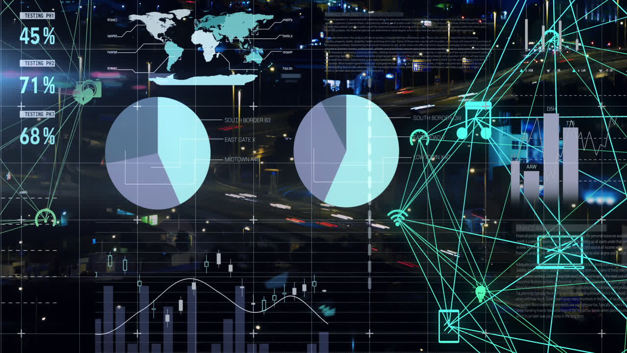 Animation of data processing on black background