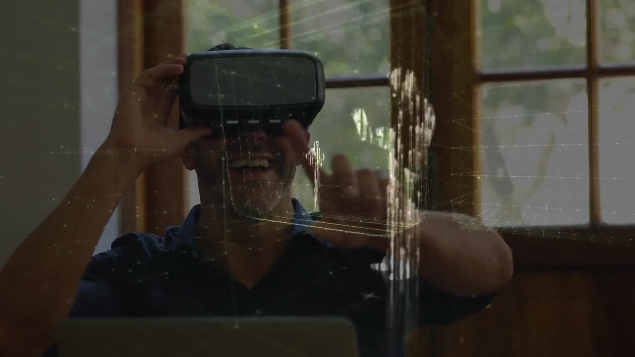 Animation of data processing over businessman working in office