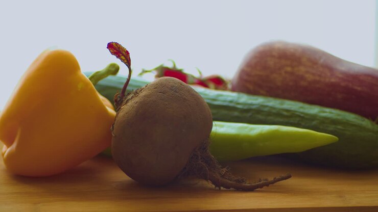 Vegetables on Spinning Plate Ready For Salad and Cooking Preparation, Close Up