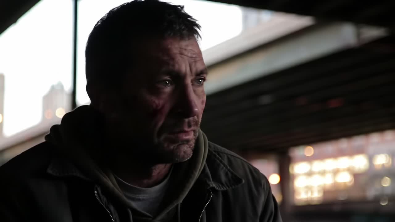 An Introspective Moment of Despair: Capturing the Raw Emotion of a Struggling Individual Under the Urban Overpass