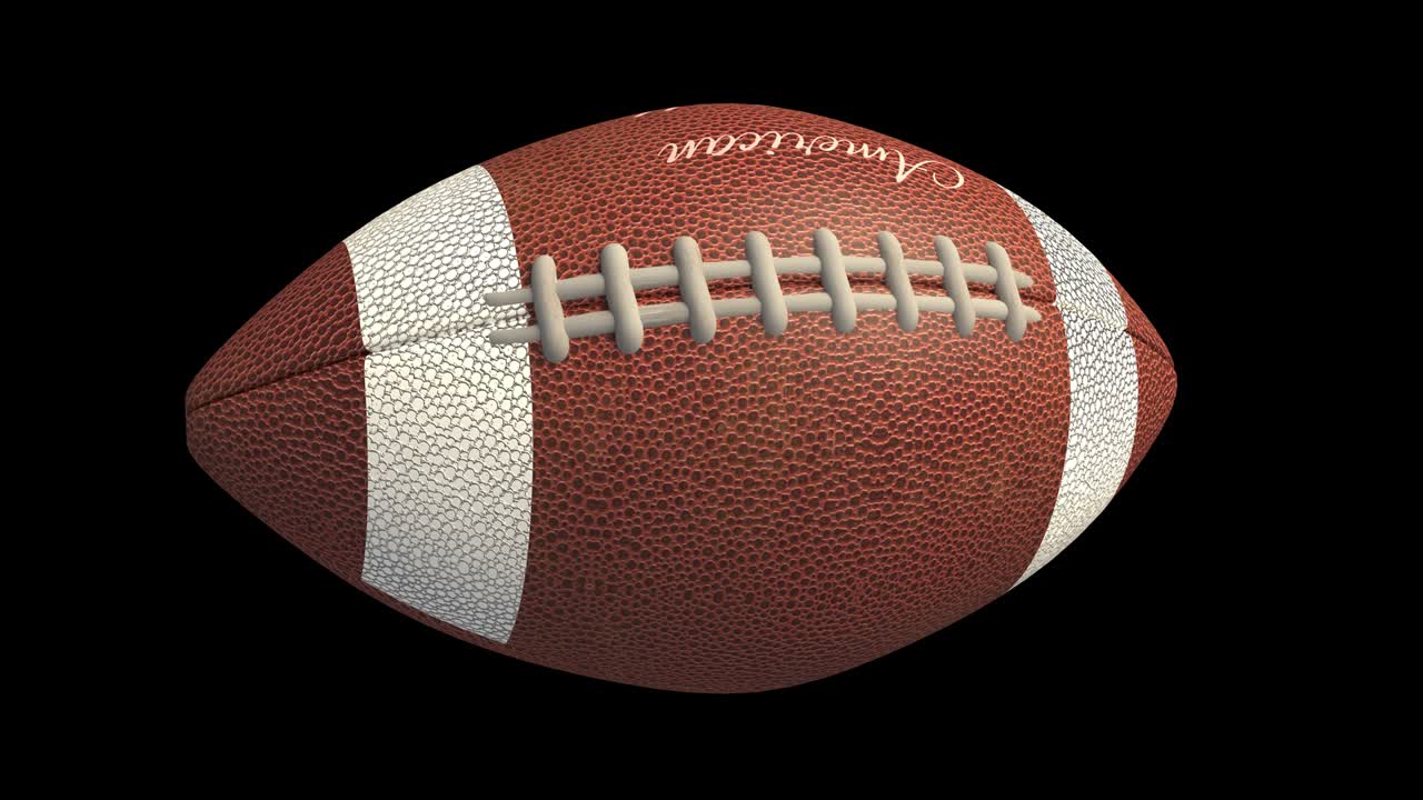 American football ball flying and spinning, 4k alpha loop
