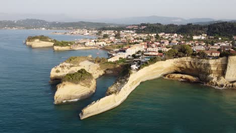 Aerial-view-of-Corfu-island-Canal-D'amour-in-Sidari-area,-with-Famous-Canal-d'Amour-on-a-beautiful-clear-day