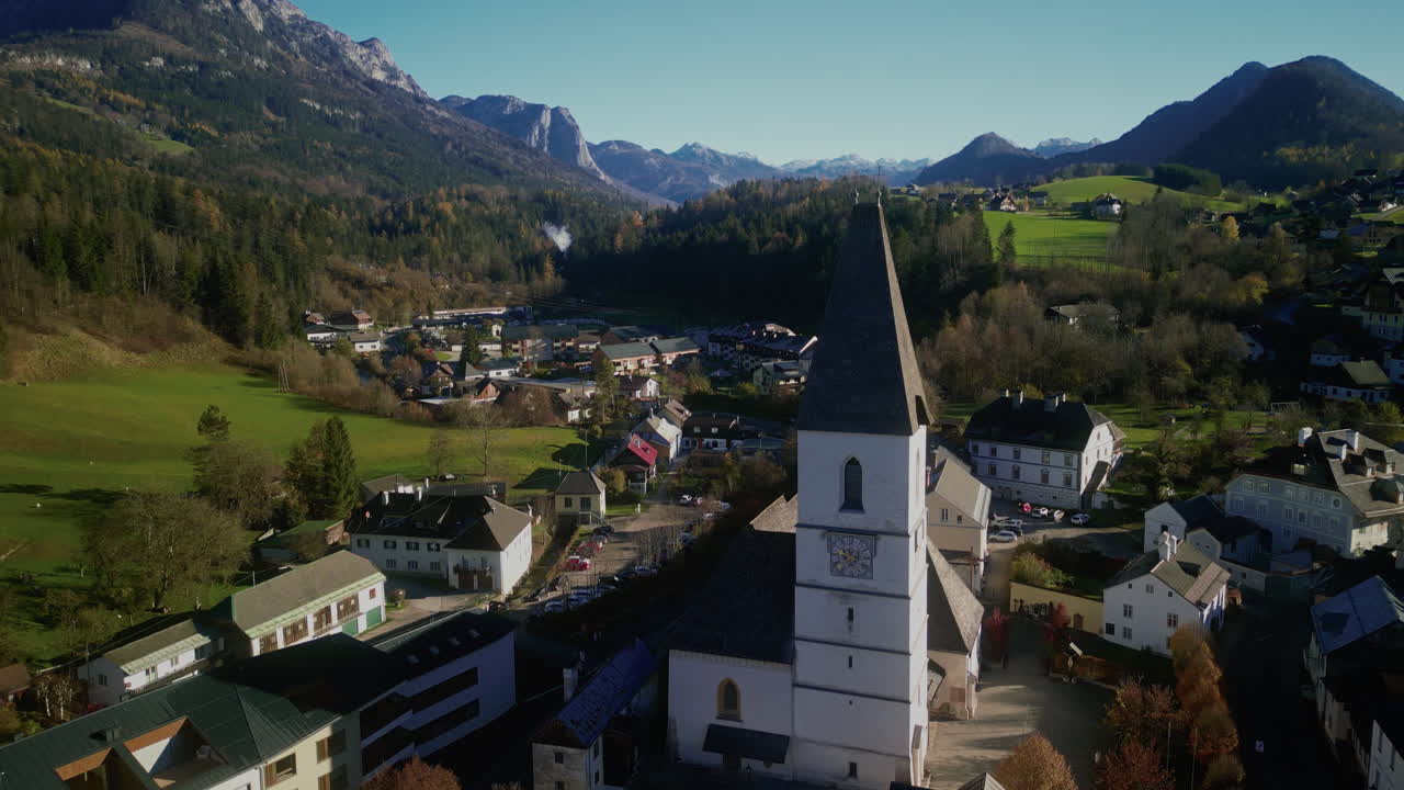 Picturesque Village Church Amidst Mountains