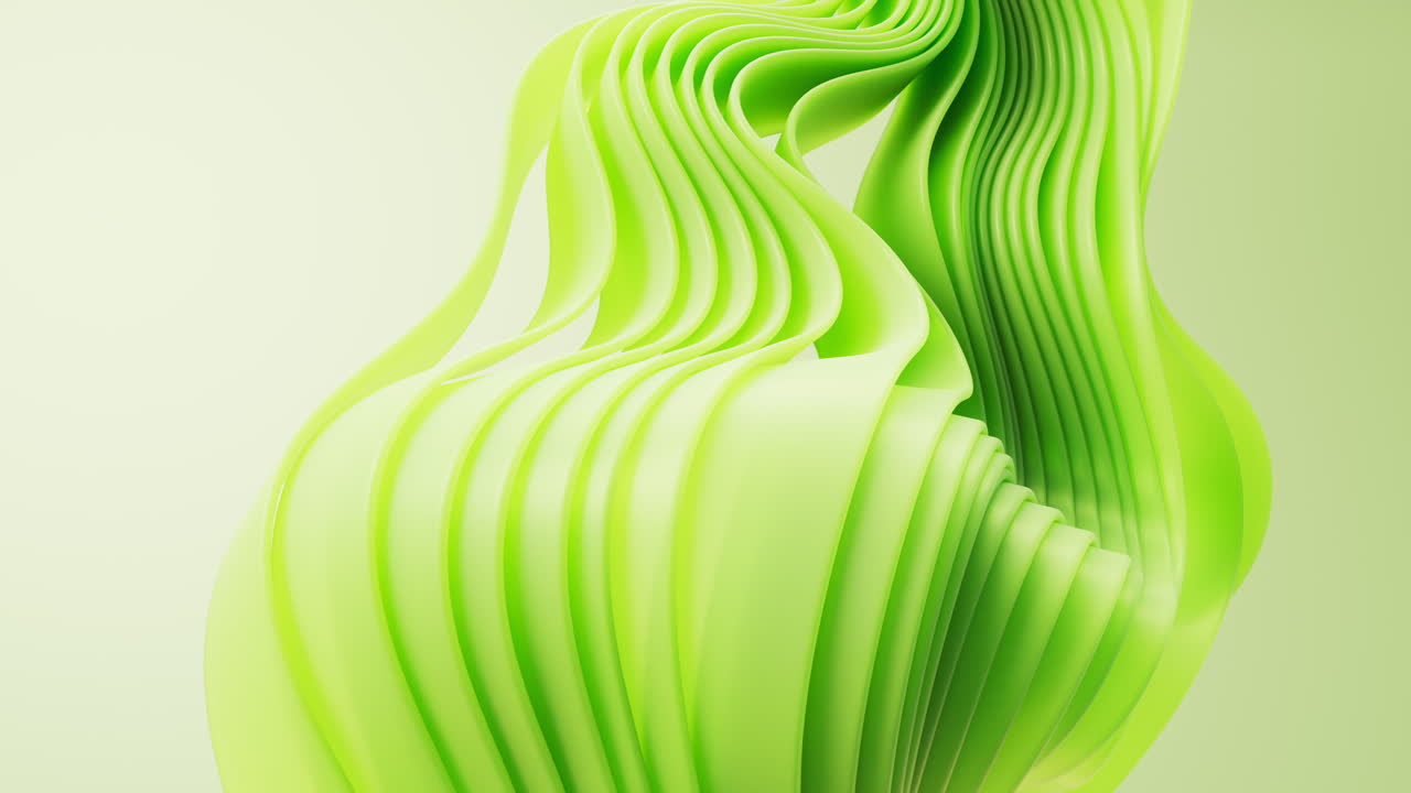 Flowing gradient green curve ribbons background, 3d rendering.
