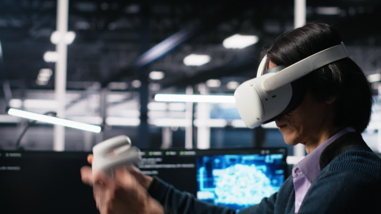 Data Center Engineer Using Virtual Reality, Working On Neural Networks
