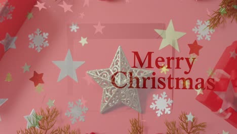 Animation-of-christmas-greetings-text-over-christmas-decorations