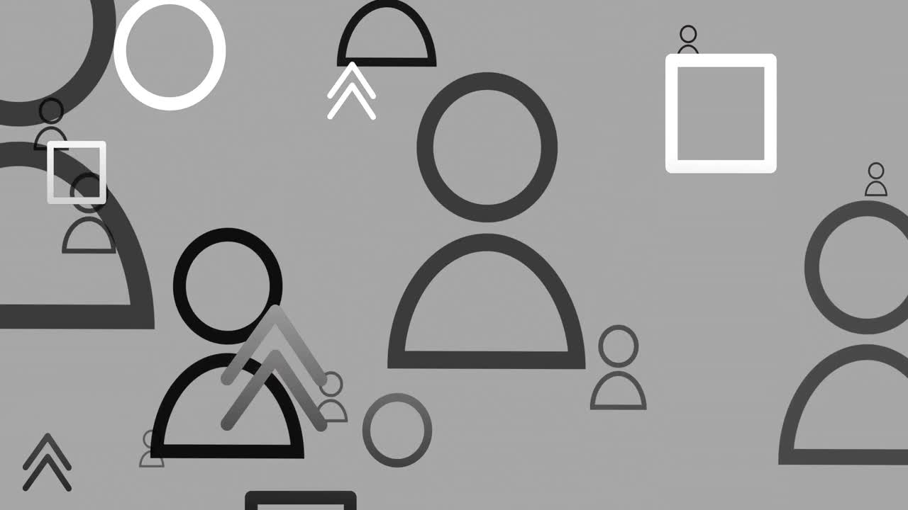 animación de personas iconos y formas en fondo gris