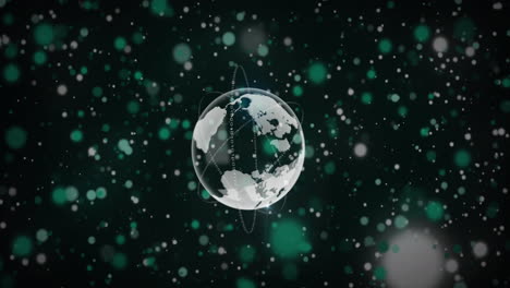 animación de destellos de lentes con códigos binarios que forman círculos alrededor del globo sobre un fondo negro