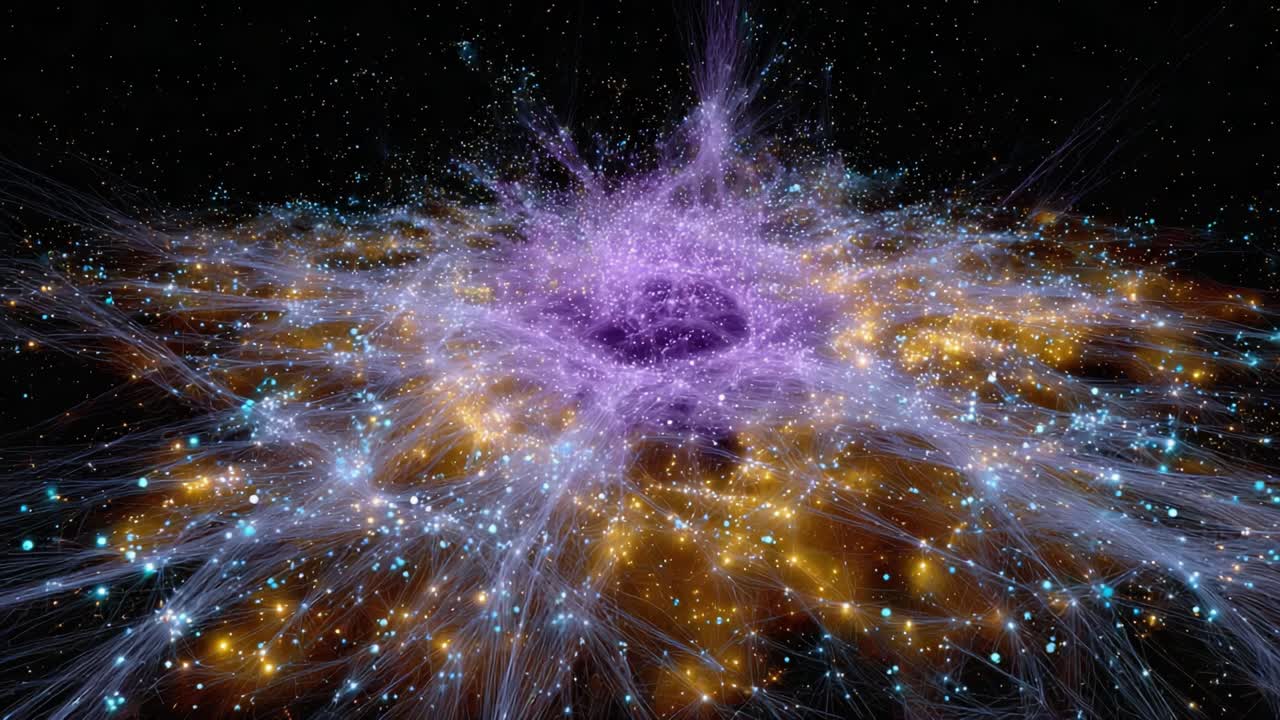 A Stunning Cosmic Display: A Visualization of an Expanding Galaxy's Formation with Vibrant Colors, Stars, and Energetic Nebulae Spanning the Vastness of Space