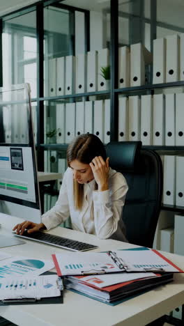 mujer trabajando en la computadora en la oficina