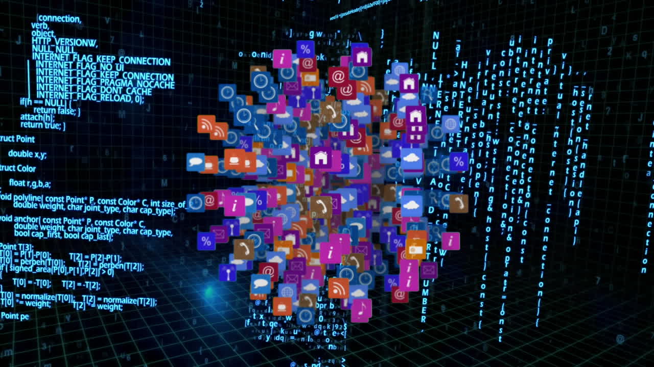 iconos y símbolos de internet en forma de esfera