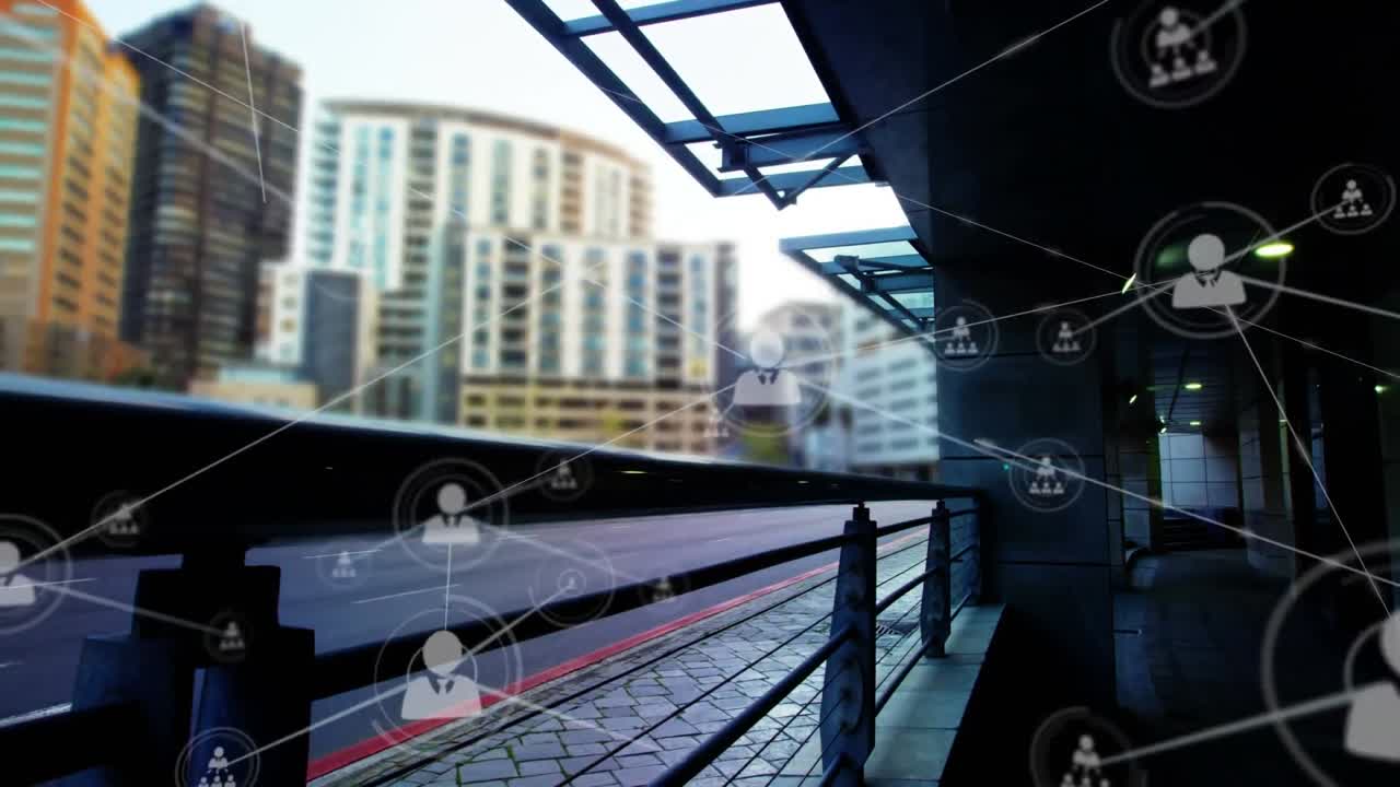 도시 풍경에 대한 연결 네트워크의 애니메이션