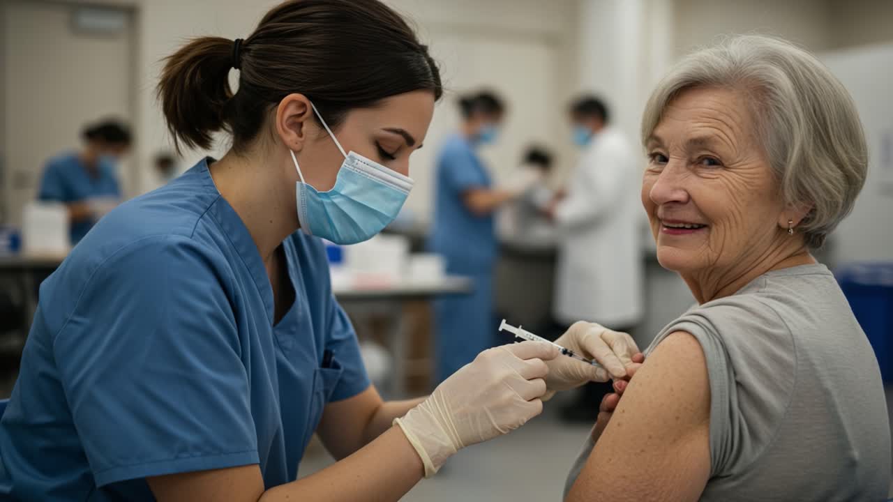 Compassionate Healthcare: A Medical Professional Administering a Vaccine to an Elderly Woman, Highlighting the Importance of Immunization in Community Health Initiatives