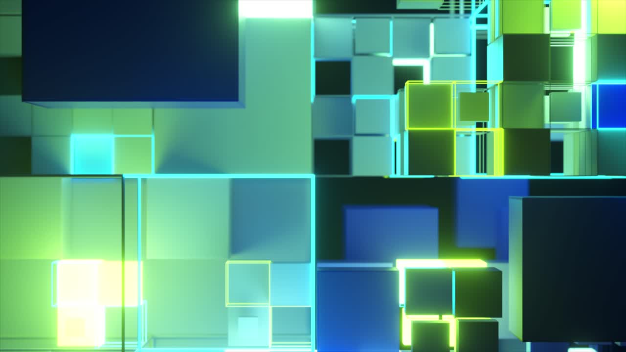 Abstract Geometric Cubes with Neon Lights