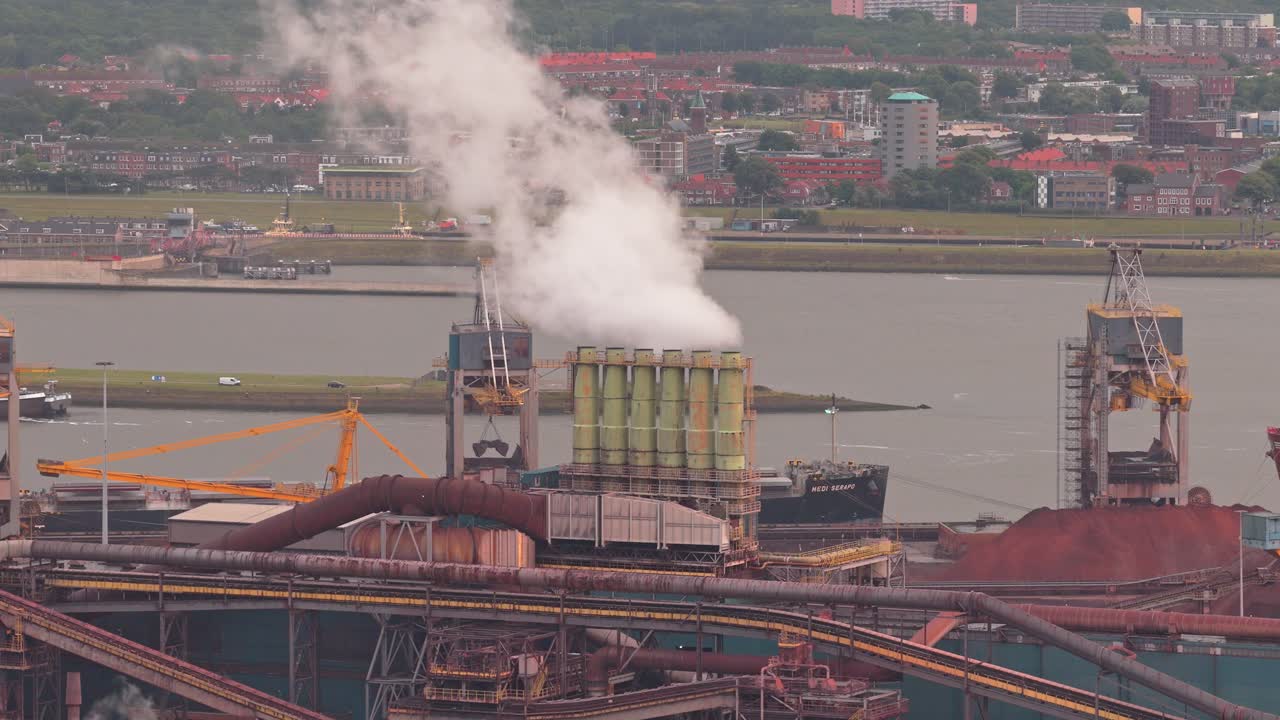 IJmuiden steel plant, Netherlands, aerial manufacturing and coated steel