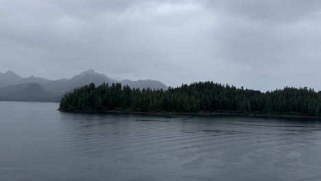 Una-Isla-O-Península-Boscosa-En-La-Costa-De-Alaska-Vista-Desde-Un-Barco-En-El-Fiordo