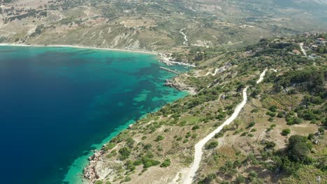 flyover beautiful landscape of agia kiriaki beach in kefalonia island, greece