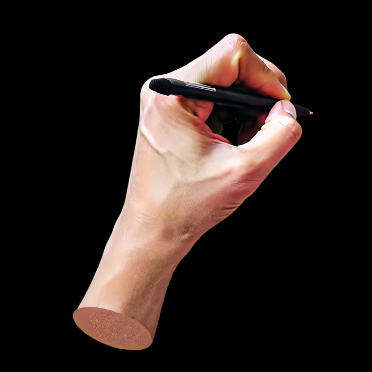 Hand holding black pen animation isolated asset, transparent 4K video, alpha channel, ProRes 4444