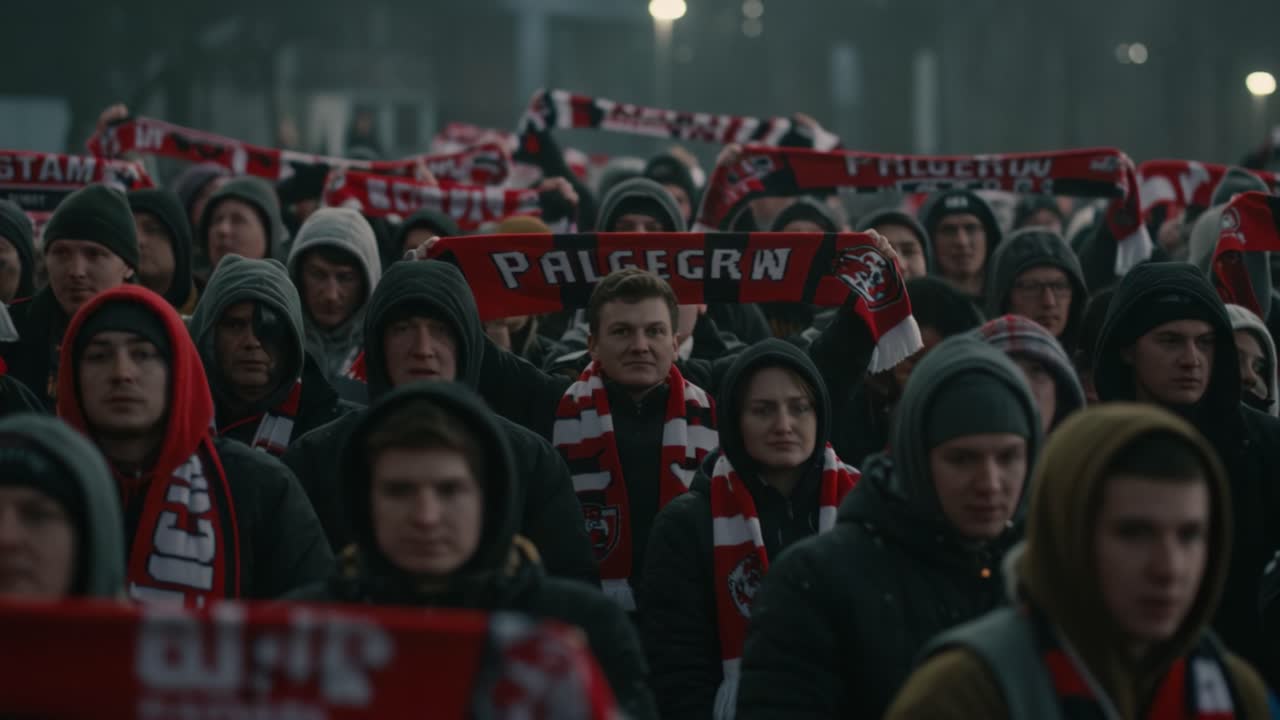 Passion Unites: A Crowd of Supporters Wearing Team Scarves, Cheering for Their Team with Energy and Enthusiasm, Captured in a Electrifying Moment of Unity