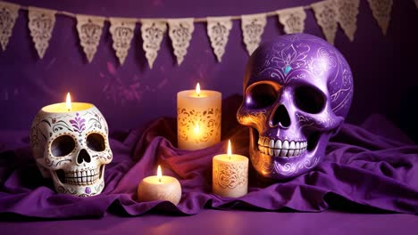 día de las calaveras de azúcar muertas con velas