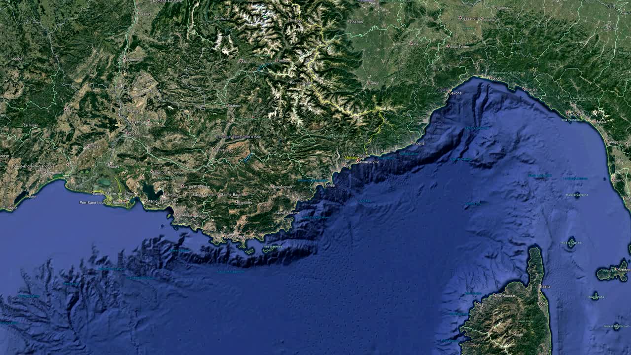 모나코의 발과 함께 우주에서 3d 지구 - 모나코 외부에서 확대