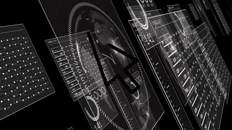 animación de datos y análisis digitales sobre fondo negro con varios gráficos y gráficos