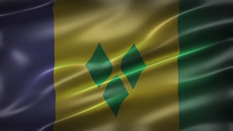 flag of saint vincent and the grenadines, font view, full frame, sleek, glossy, fluttering, elegant silky texture, waving in the wind, realistic 4k cg animation, movie-like look, seamless loop-able