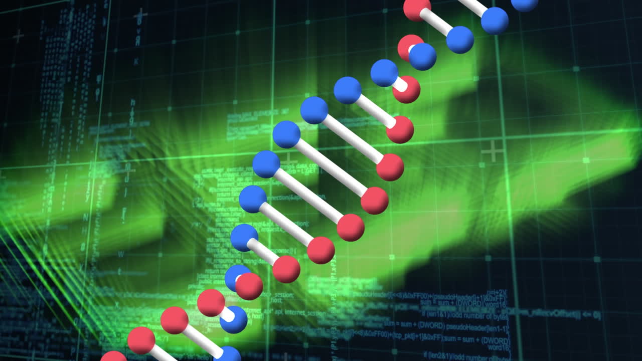 Animation of data processing over dna strand