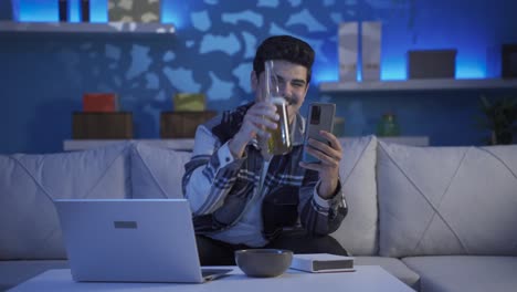 young man video chatting with the girl he likes.