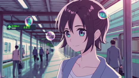 anime girl at the train station
