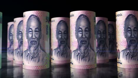 los billetes de dinero de vietnam dong se enrollan en un bucle sin costuras