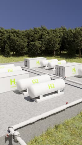 industrial tanks with liquid hydrogen and oxygen connected with pipes