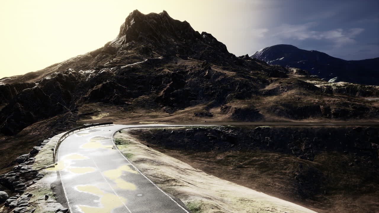 ⁇  모래 를 향한  ⁇  비어 있는, 휘어지는 도로