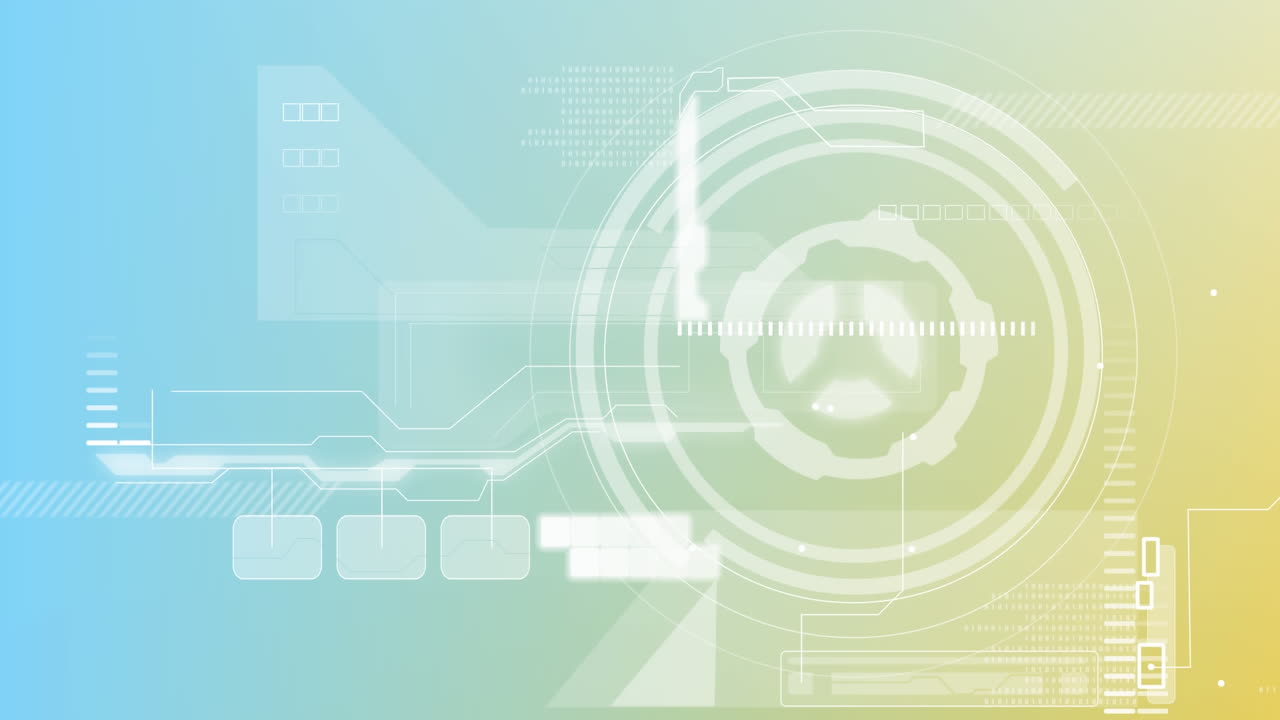 Animation of interface with data processing against blue and yellow gradient background