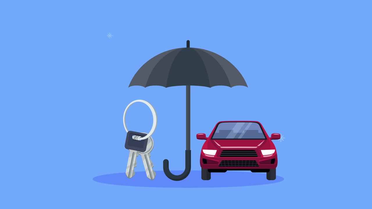 insurance service animation car with keys and umbrella