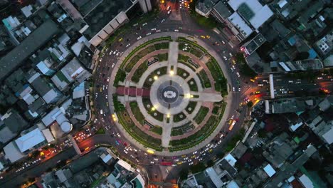 drone point view of city street crossing at rush hour. highway with streetlights beautiful.