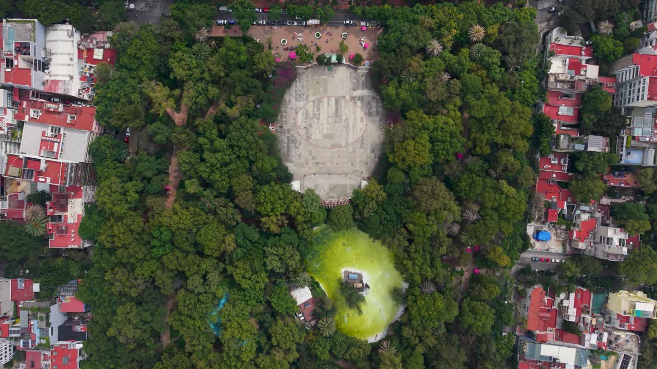 Drone footage of Parque México in the Condesa district of Mexico City