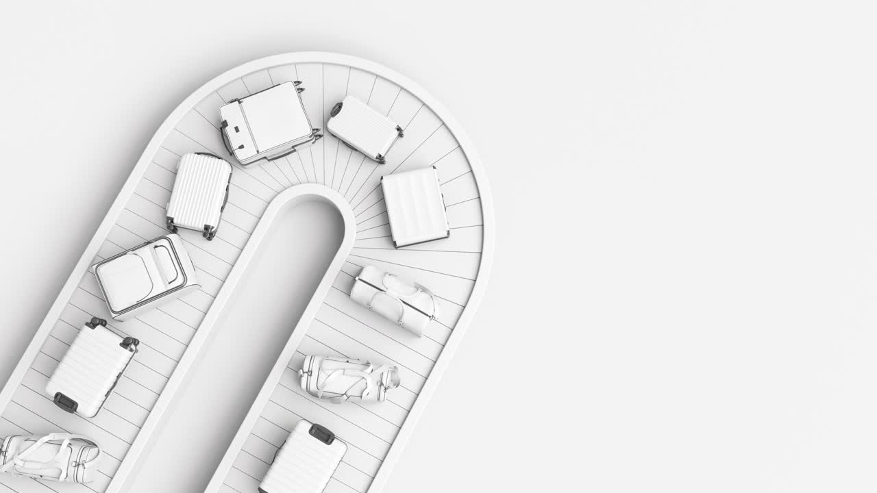 equipaje blanco en la cinta transportadora. el concepto de fondo mínimo para el viaje de la cinta trasportadora de equipaje.