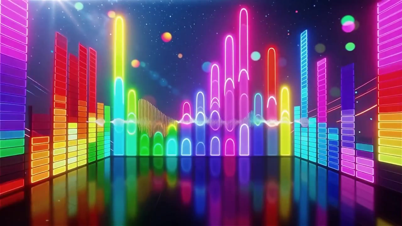 Futuristic Rainbow Neon Music Equalizer Visualizer Background