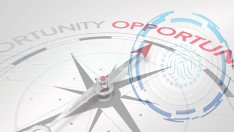 compass pointing to opportunity with fingerprint and digital elements animation