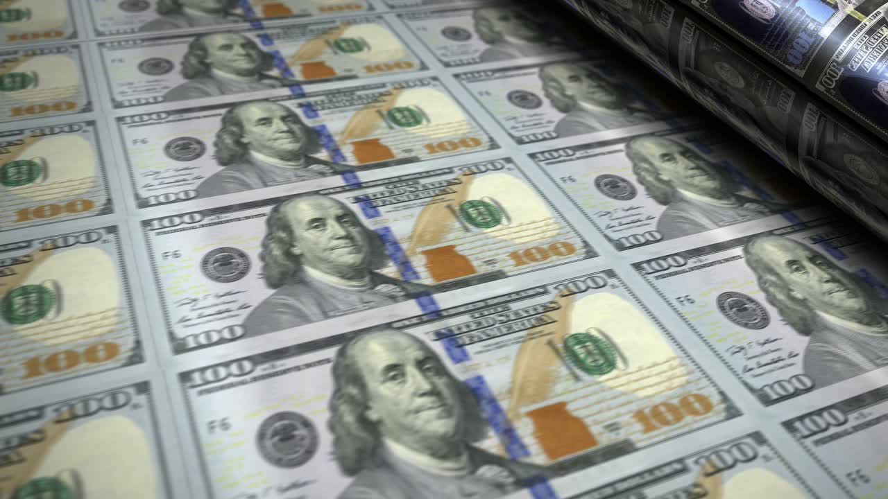 la impresión de billetes de dólar en bucle sin costuras