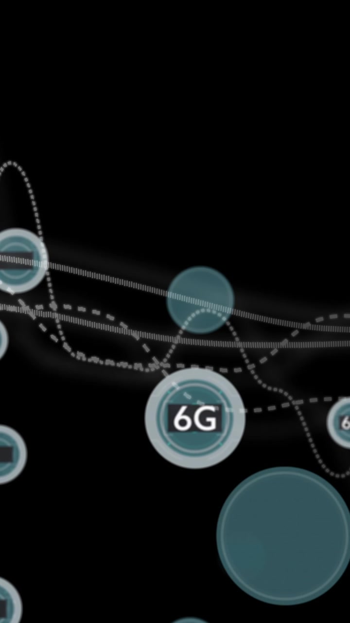 Animazione di elaborazione dati di rete 5G e 6G su sfondo nero con forme d'onda