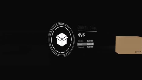 animación de iconos con procesamiento de datos sobre cajas en fondo negro
